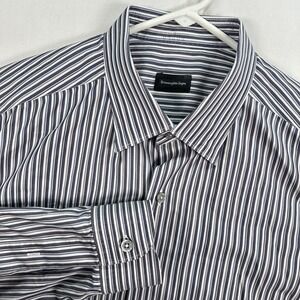 Ermenegildo Zegna Dress Shirt Mens XL Blue White Stripe Button Down Long Sleeve